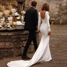 Женское свадебное платье-русалка, атласное цельнокроеное платье с рукавами-крылышками и открытой спиной, в пол, с открытой спиной и молнией, 2022