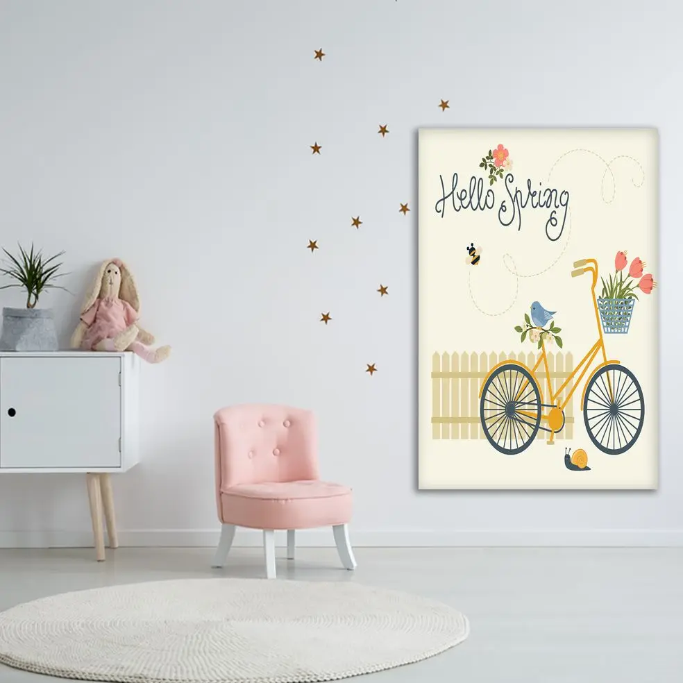 Гобелен велосипед цветы птица пчела улитка и забор &quotHello Spring&quot Весенняя тема