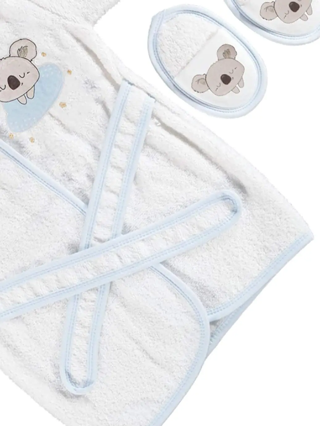 

Baby Boy Bathrobe and Bath Slippers Set 0-1 Age Organic Plush Cotton Turkish Towel Fabric Washable White & Blue Color