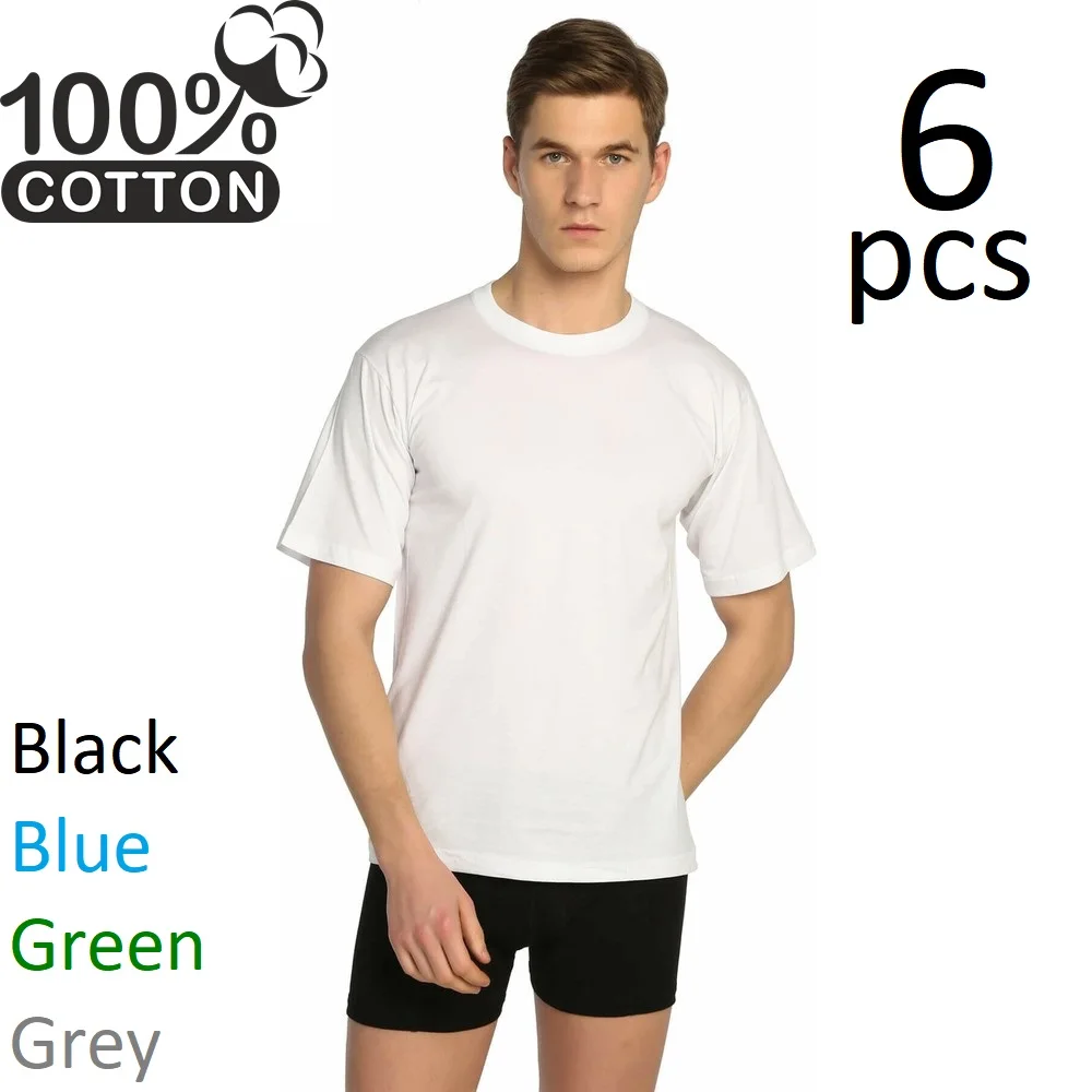 Men's Undershirt 100% Cotton Men's Underwear 6 Pieces Half Sleeve Comfortable Fit Men's Cotton Undershirt for Summer and Winter