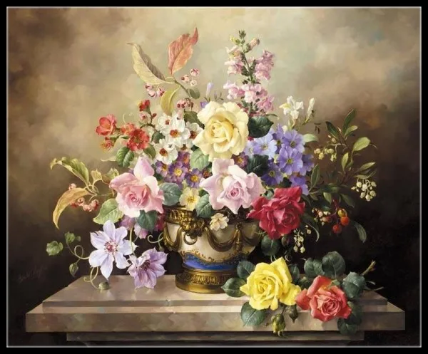 280w x 230h Spring Bouquet Collection- Counted Cross Stitch Kits- DIY Handmade Needlework for Embroidery 14 ct Cross Stitch Sets DMC Color - Color: 280w x 230h