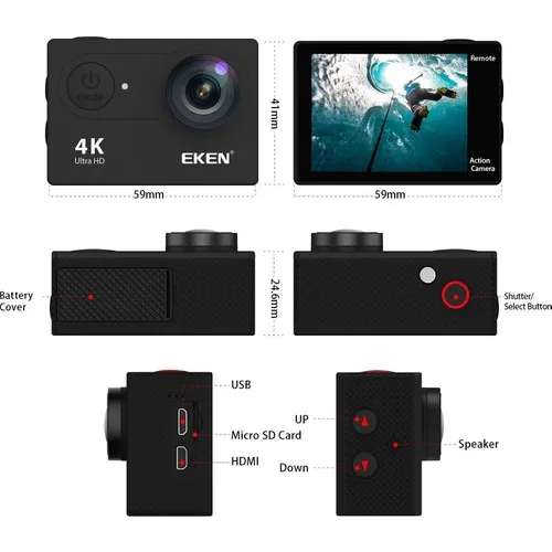 Eken H9R 4K Ultra Hd Wifi Action Camera + Spare Battery - Black | Электроника