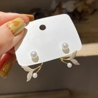 2022 new korean zircon fishtail pearl stud earrings for women shiny crystal butterfly leaf earring girls party sweet jewelry