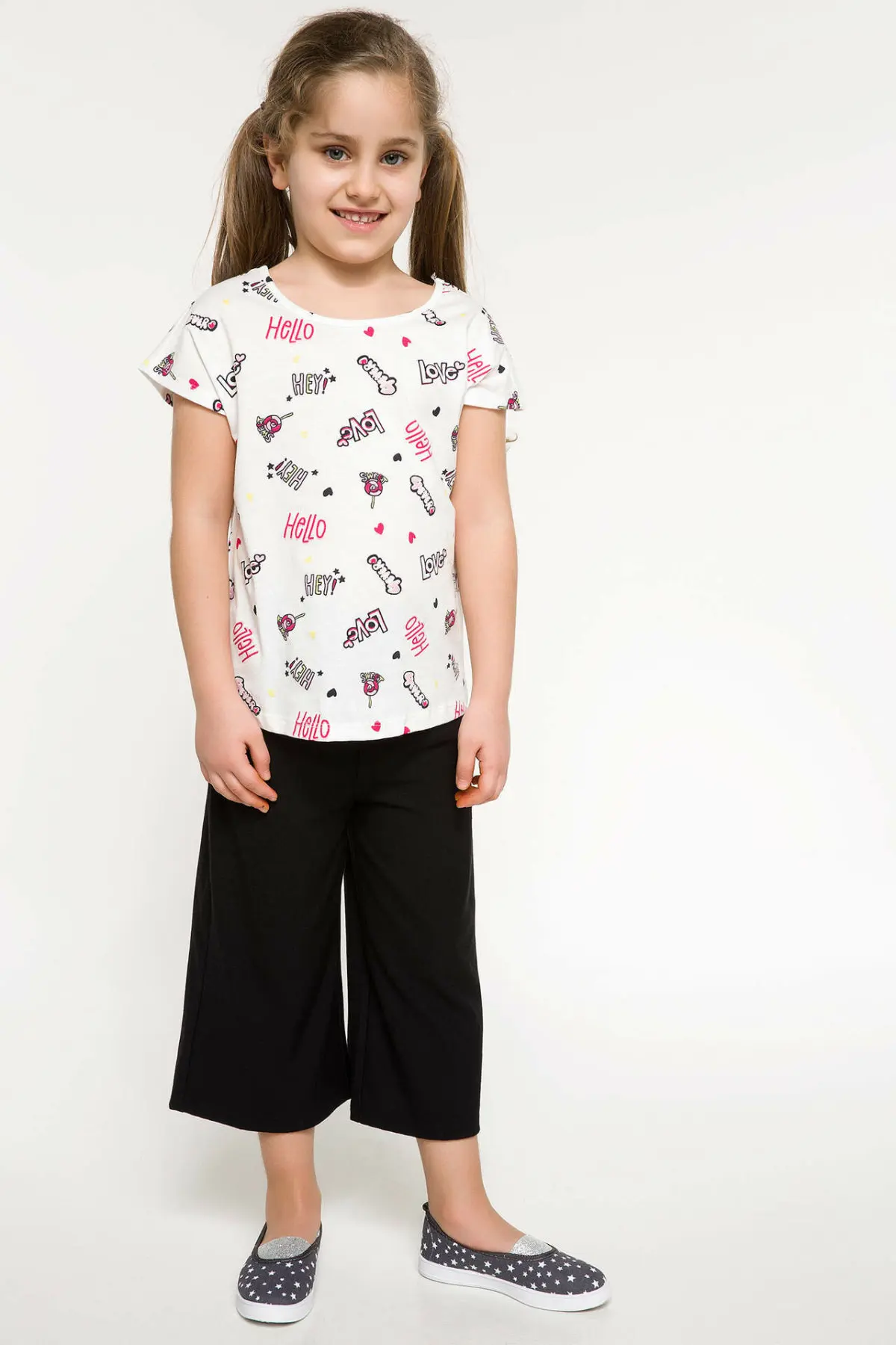 DeFacto/Летняя модная футболка с круглым вырезом для девочек Детская Повседневная