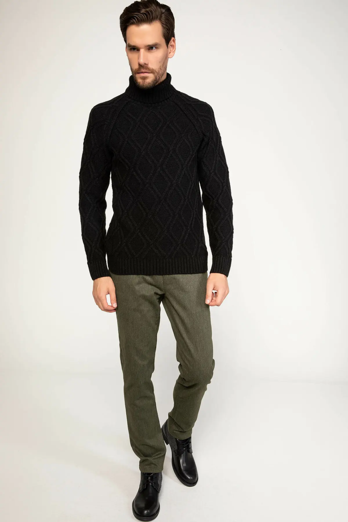 Дефакто ромбовидный узор мужские зимние водолазки пуловеры повседневные