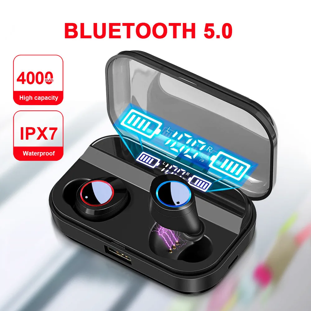Беспроводные стереонаушники TWS 5 0 Bluetooth 9D IPX7 водонепроницаемые наушники 4000 мАч