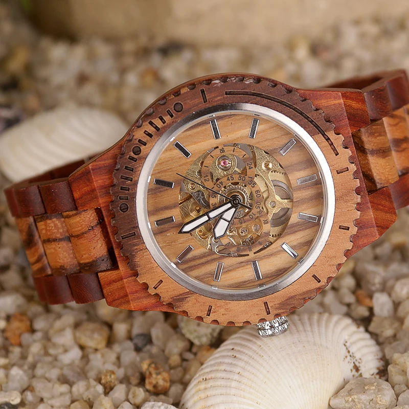 Стильные винтажные военные часы в деревянном корпусе механические