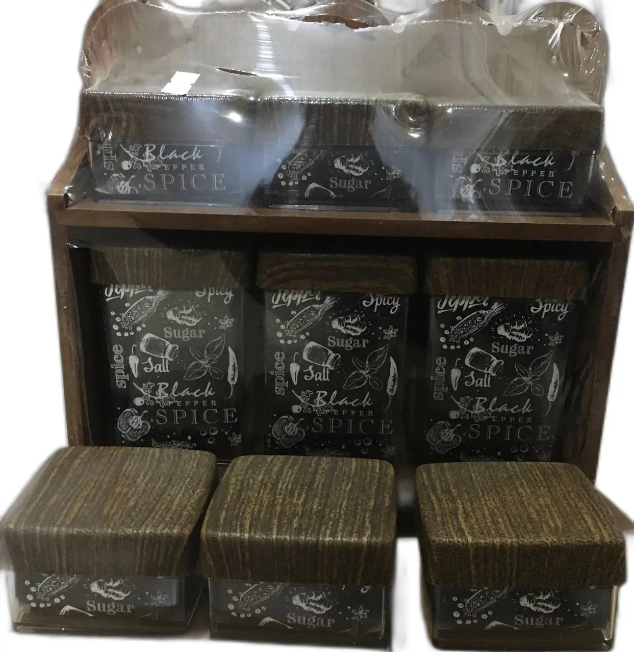 

PCs Set Set 700ML With Bamboo Lid Square Jar Baharatlık Stand