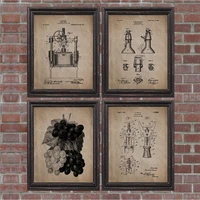vintage wine patent canvas posters and prints bar decor kitchen wall art pictures painting wine gift restaurant decoration