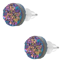 crystal stud earrings unique 925 sterling silver jewelry gift for women and men round druzy quartz agate stud earrings