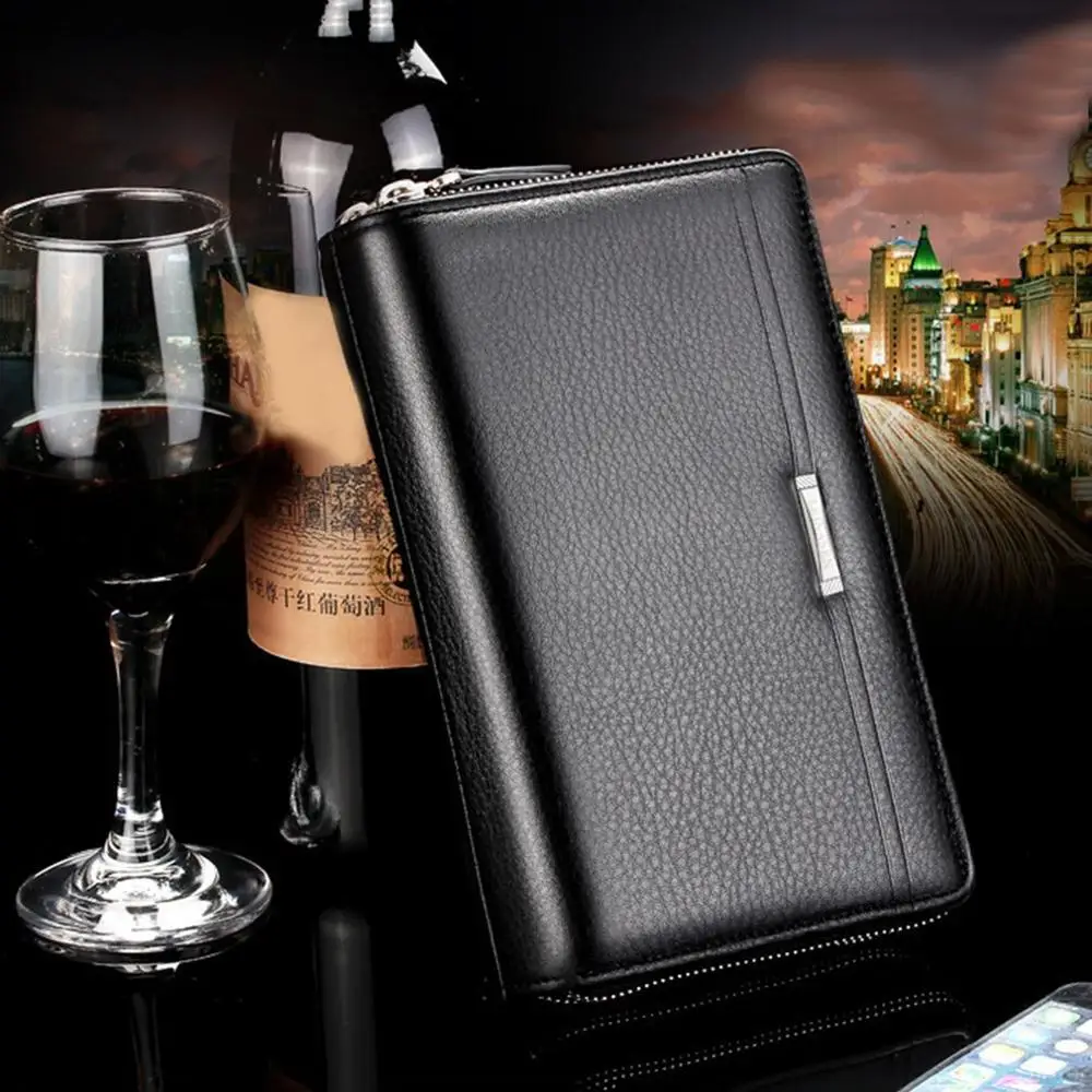 Модная мужская сумка-клатч Длинный кошелек кожаный с узором Личи Сумка двойной