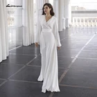 Белое свадебное платье, летние комбинезоны в богемном стиле с V-образным вырезом и длинными рукавами, пляжные свадебные платья, брюки в стиле бохо, женское платье, 2022