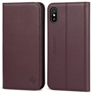 Чехол-бумажник SHIELDON для iPhone XS max【натуральная кожа слоты для карт ID держатель для карт автоматическое Пробуждение/Sleep【RFID blocking】чехол для XS Max - Цвет: Wine Red