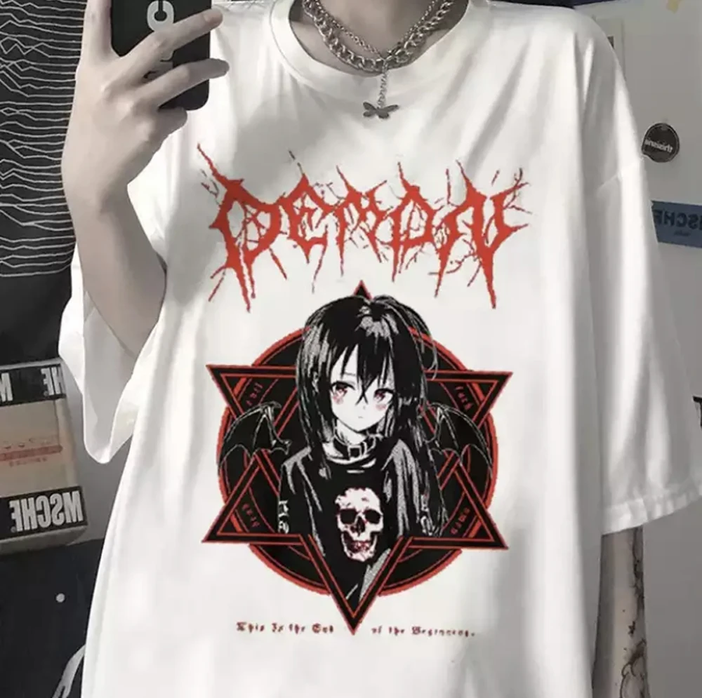 

White Harajuku Punk Demon Unisex T-shrt Fashion Cotton O Neck Top Female TShirt on Street Trend 2021 New Summer