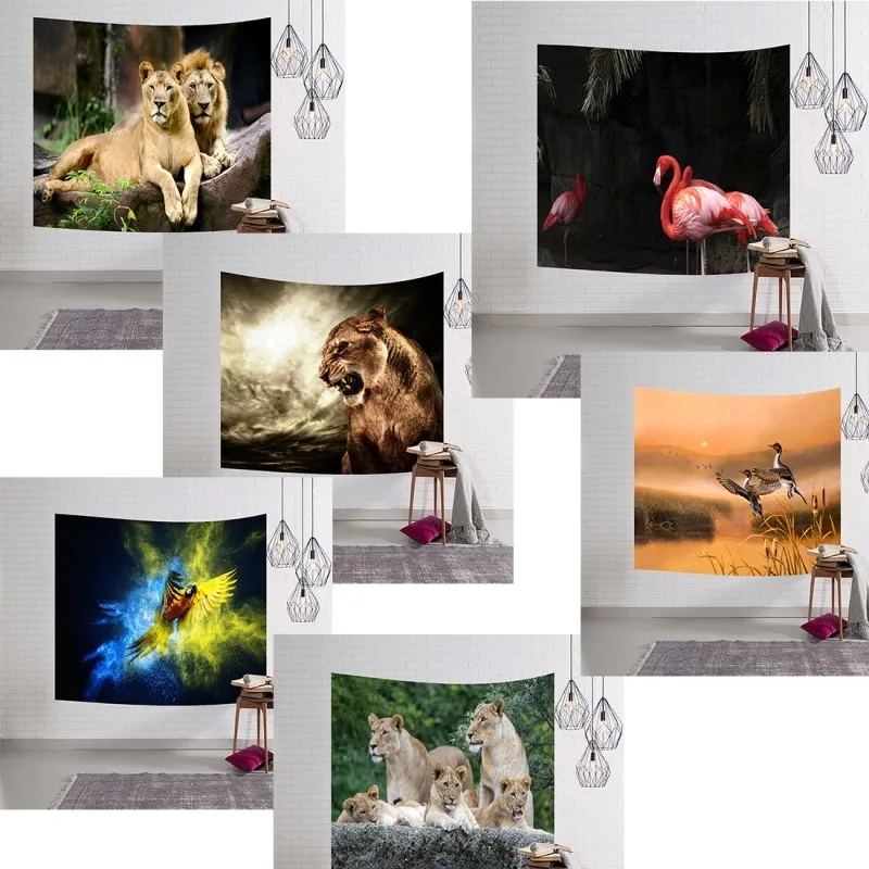 Wall Sticker 3D digital painting animal world wall hanging carpet beach towel tapestry multi-function size: 153 * | Дом и сад
