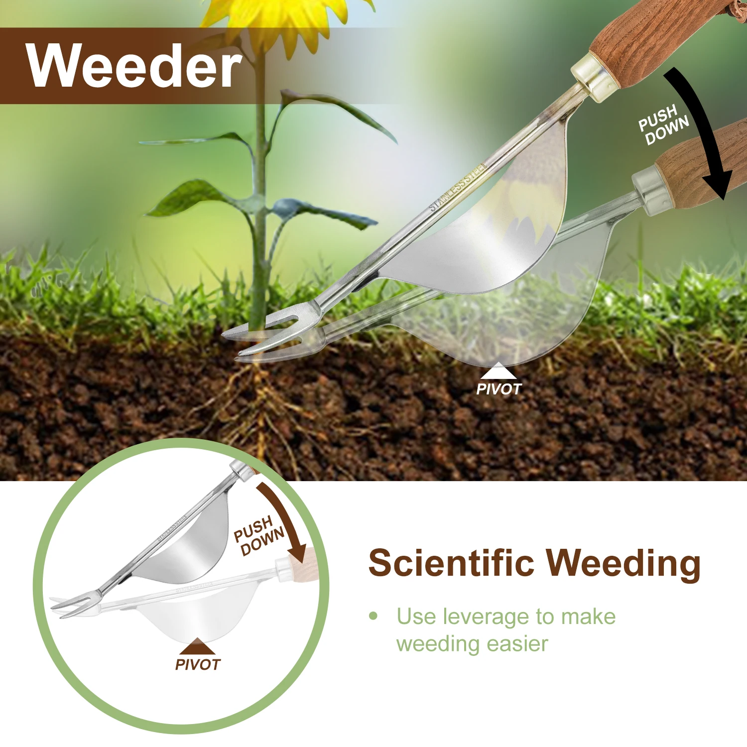 EZARC 4Pcs Garden Tools Set for Gardening Orchard Bonsai Kit Stainless Steel Utensils with Rake Shovel and Forks |