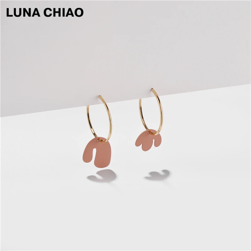 LUNA CHIAO модные ювелирные аксессуары матовые цветные серьги-кольца неправильной