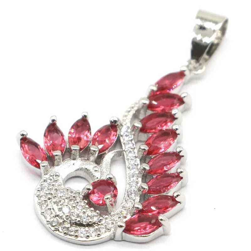 42x25mm Lovely Cute Phoenix Created Rhodolite Garnet Paris Blue Topaz White Zircon For Girls SheCrown Silver Pendant Daily Wear | Украшения