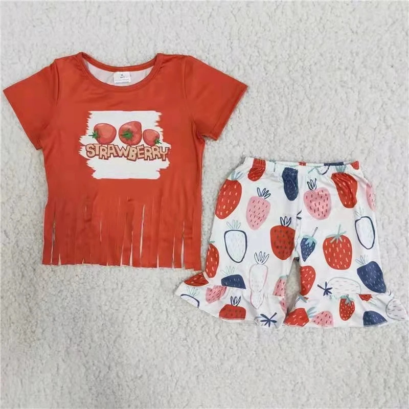 

cartoon baby girl clothing set 2 piece outfit for summer cotton cute kids clothes red short sleeve top and shorts outfit