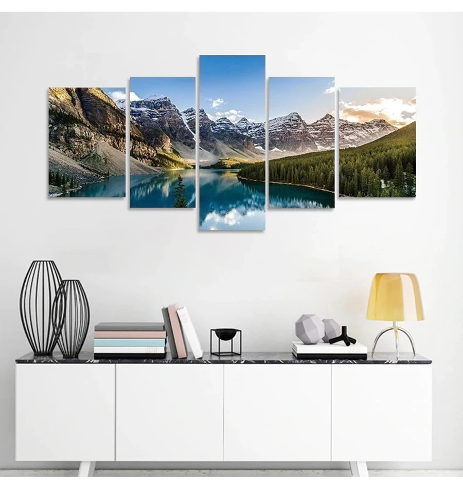 

5 Pieces Wonderful Nature Rocky Mountains Canvas Landscape Painting HD Print Posters Art Wall Decor for Home Living Room Decor