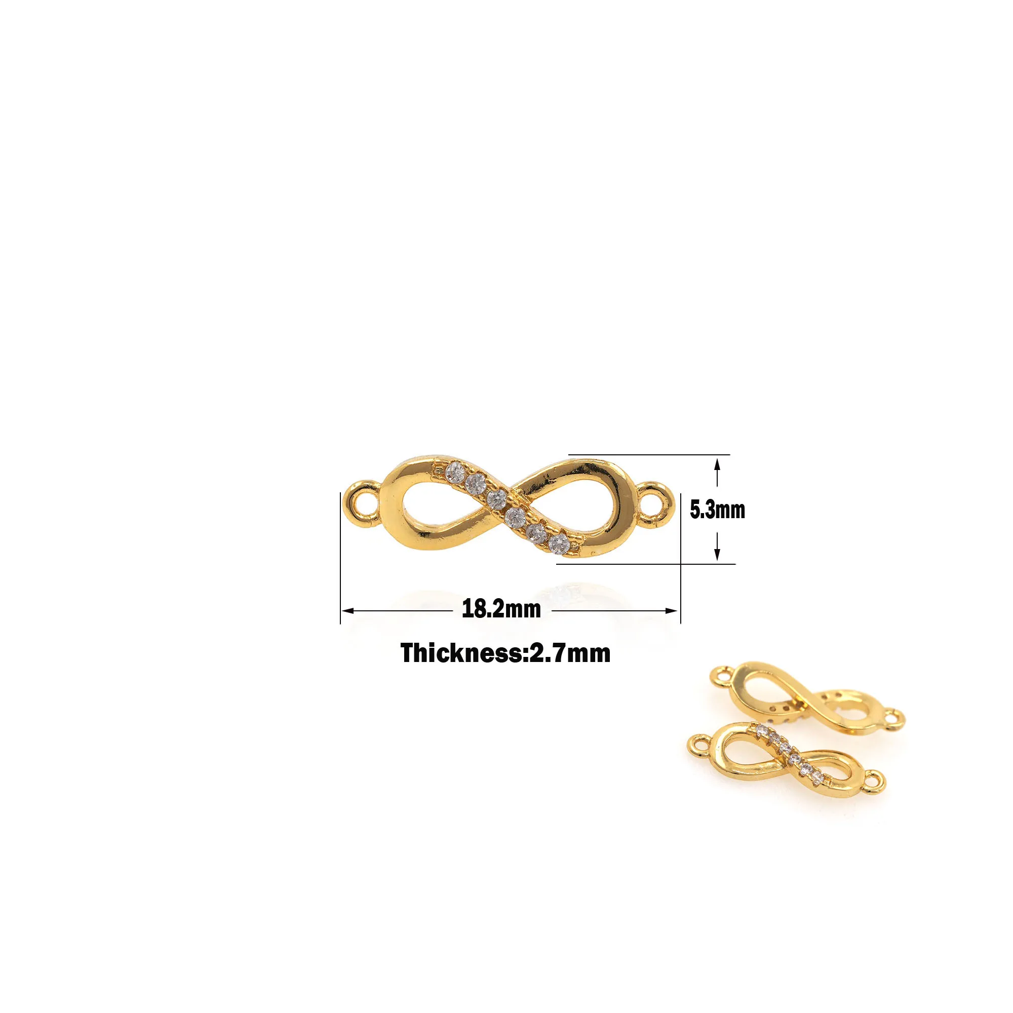 

Micro CZ Zircon Crystal Infinity Charm Bracelet Pendant Discover Copper Metal DIY Charm Beads and Jewelry Making