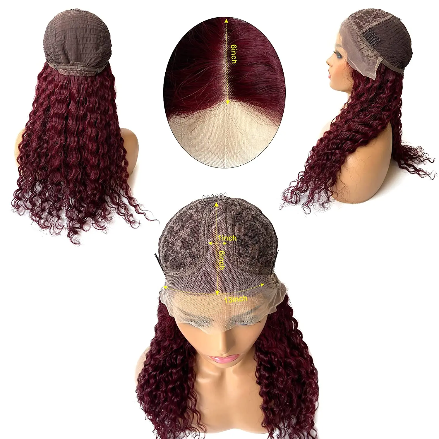

Human Hair Lace Front Wig 99j Burgundy Deep Wave 13x6x1 T Part Lace Wig for Black Women Brazilian Hair Curly Human Hair Lace Wig