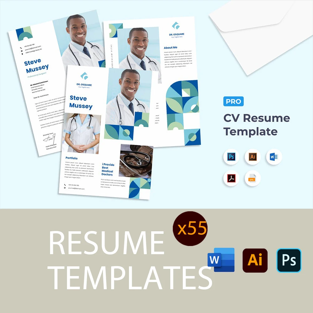 

55 Themes One Page Professional Clean Simple Modern Executive CV Resume Template Illustrator AI Word Docx Templates