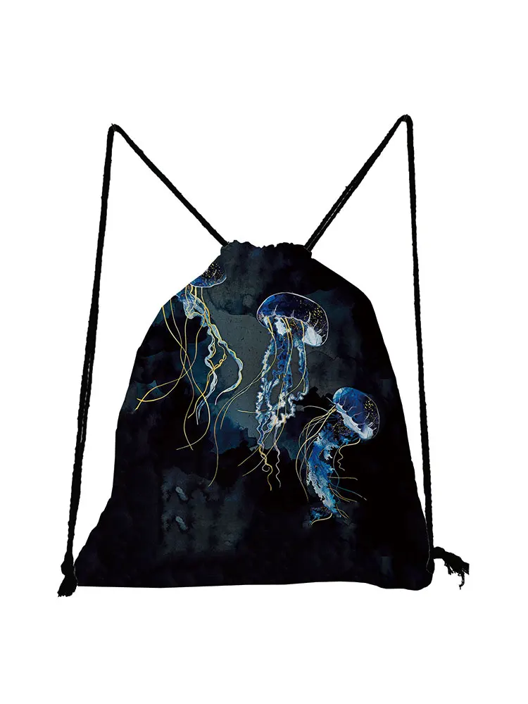 

Сумка на шнурке Ukiyoe Jellyfish, детский синий рюкзак, сумка для хранения обуви, крутая мягкая сумка с рисунком, модная сумка унисекс, спортивный ме...