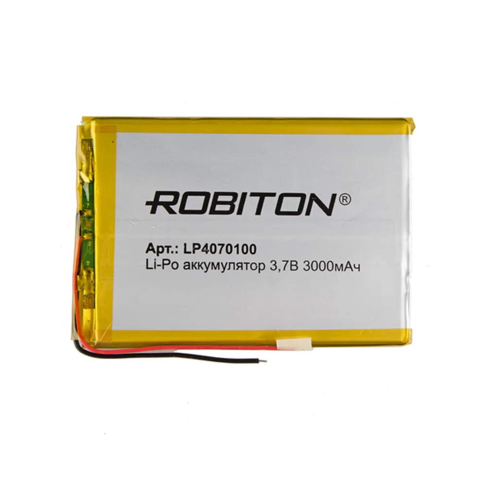 Аккумулятор ROBITON LP 4070100 3.7 вольта 3000 mAh Li Pol литий ионный полимерный призма со