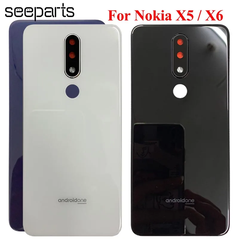 

For Nokia X6 2018 Battery Cover 6.1 Plus Back Housing For Nokia X5 2018 Rear Door Glass Panel 5.1 Plus Battery Cover With Lens
