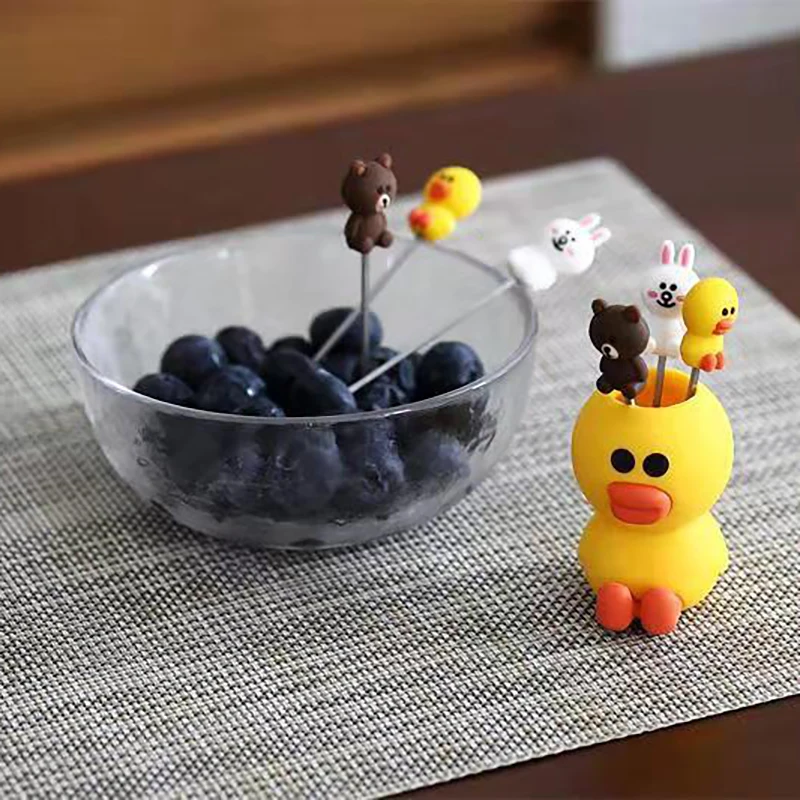 Женская Милая Мини-вилка в виде мультяшных животных утка вилка из нержавеющей