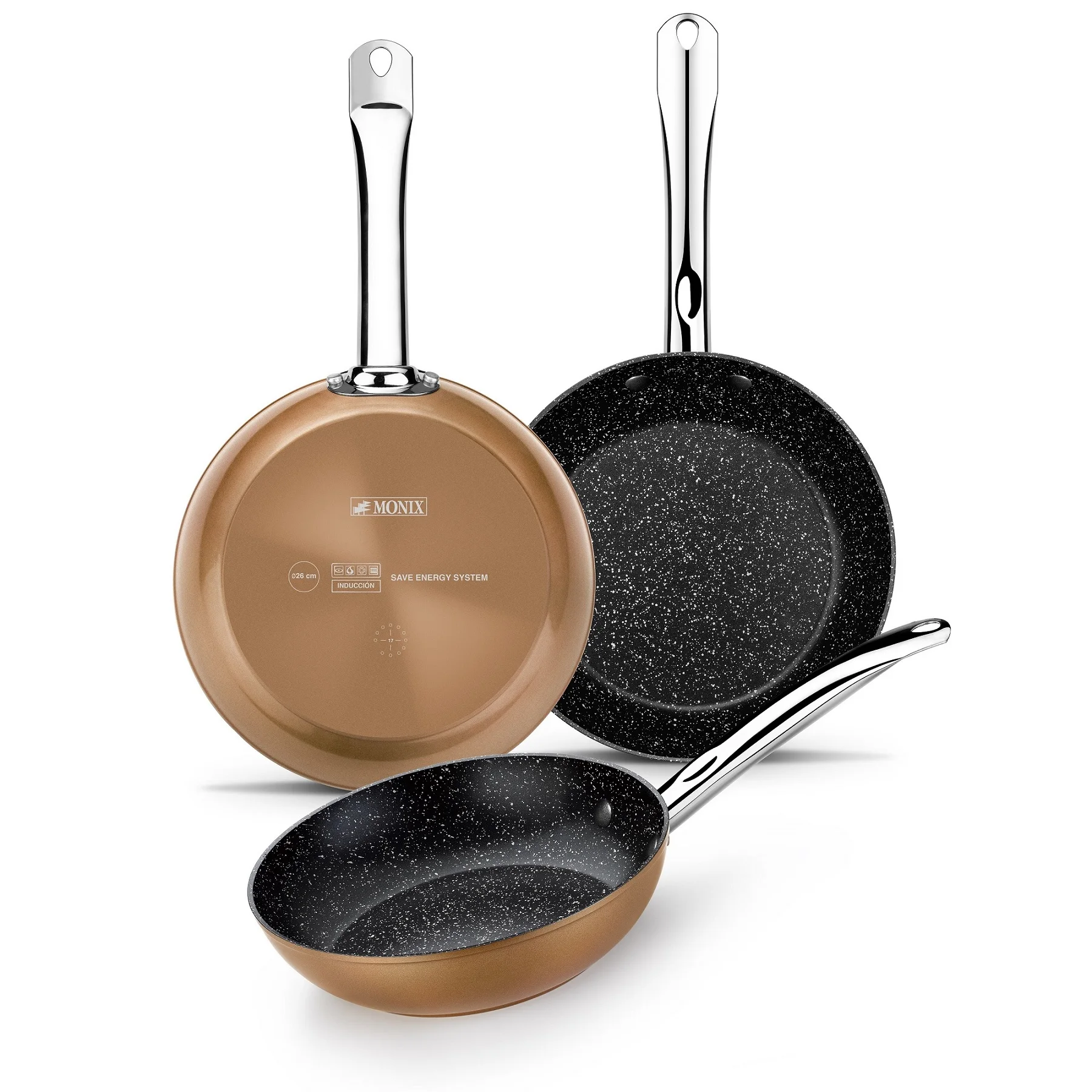 Monix Copper-set 3 антипригарные алюминиевые кастрюли с медной отделкой. Индукционный