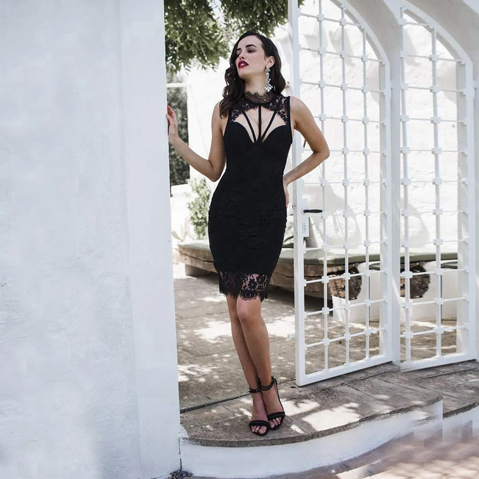 Женское Бандажное платье без рукавов летнее кружевное миди с глубоким v-образным