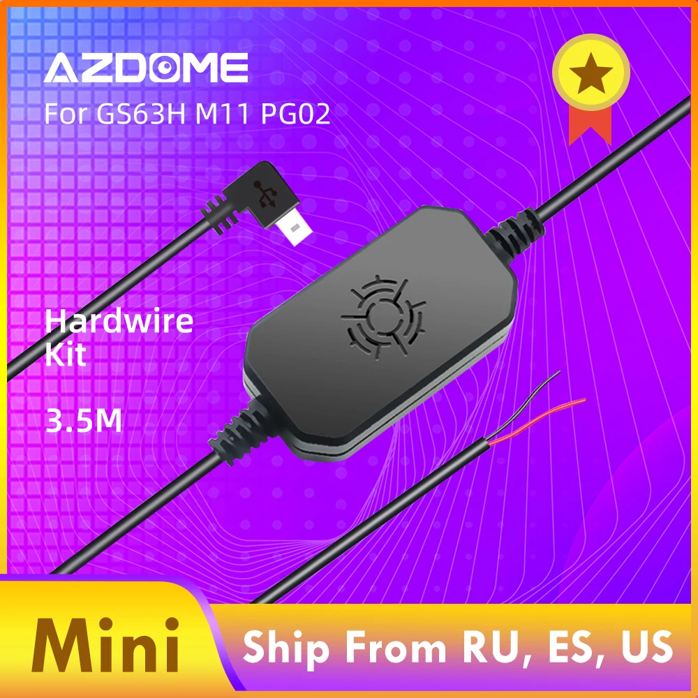 AZDOME 12/24 В до 5 В пост 3A мини USB проводной Kit DVR Мощность кабель с адаптером для M11 M06 GS63H PG01 PG02 Dash Cam низкая Напряжение защиты
