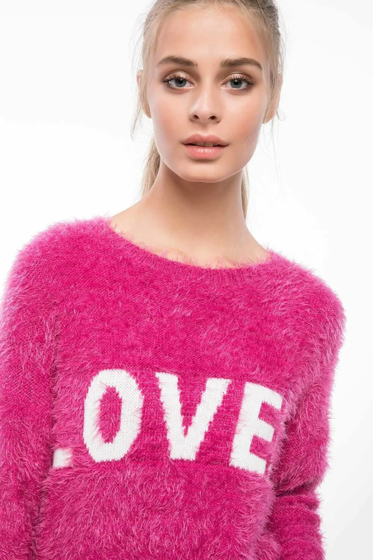 Женские теплые пуловеры DeFacto из мохера с круглым вырезом модные надписью Love на