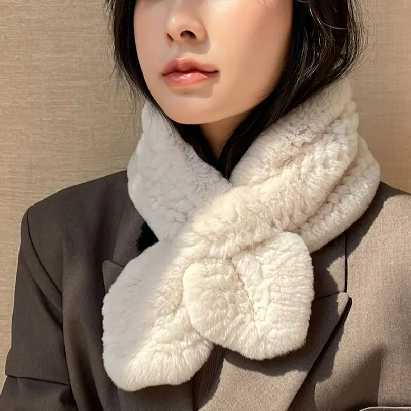 

Winter Autumn Lady Women's Scarves Real Rex Rabbit Fur Scarf Fashion Muffler Natural Fur Knitted Scarves Females Neckerchief