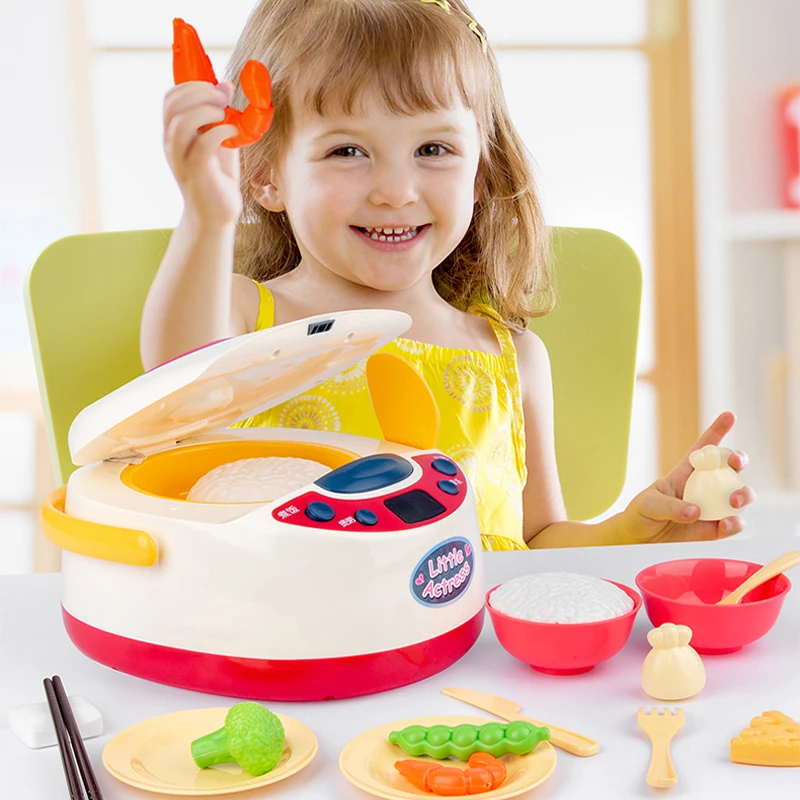

Kids Kitchen Toys Simulation Electric Rice Cooker Pink Series Mini Kitchen Food Pretend Play House Role Playing Girls Toys