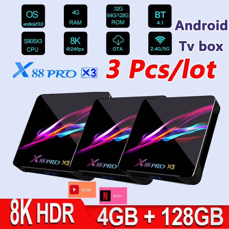 Медиаплеер X88PRO x3 3 шт./Лот Android 9 0 8K двойной Wi-Fi BT Play Store бесплатное приложение X88 PRO