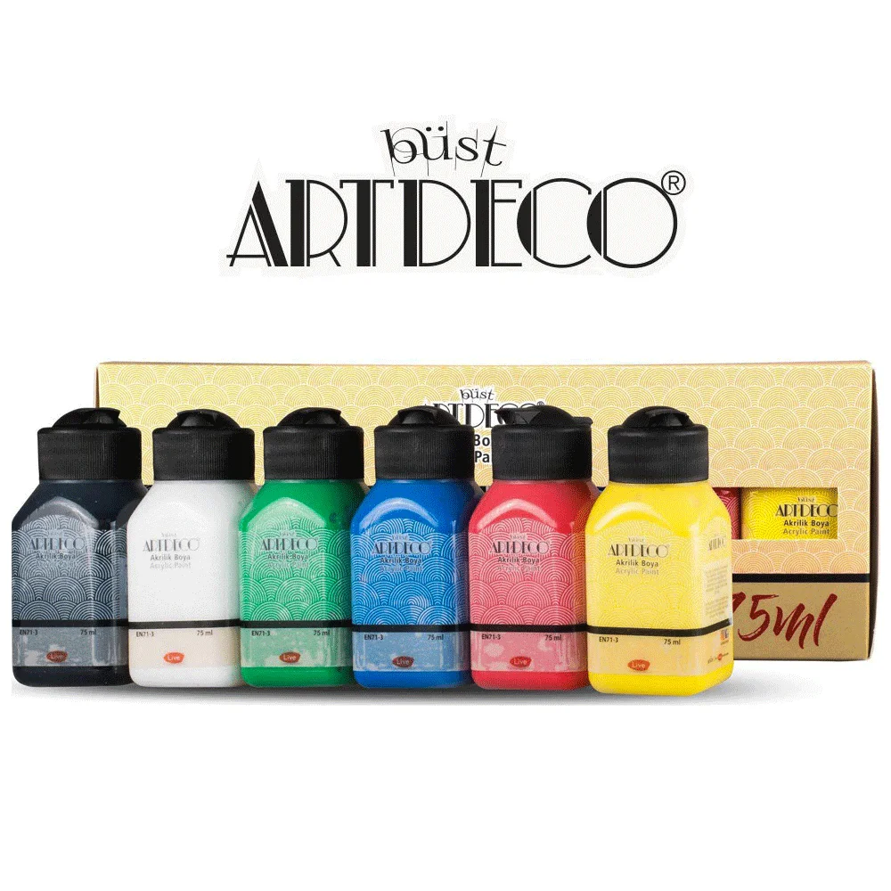 ARTDECO 6 Colours/Set Professional Acrlyic Paint, 6 x 75 ml Bottle,  Any Surface, Painting Pigment