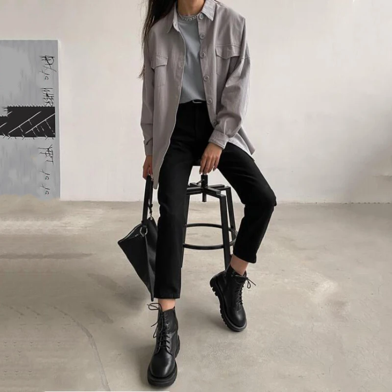 

Holiwind 2021 2020 Spring Autumn Women Shirts Solid Color Loose Oversized Blouses Female Tops Loose