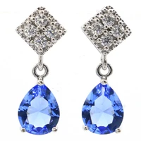 25x8mm hot sell created rich blue violet tanzanite white zircon silver earrings daily wear wholesale drop shipping