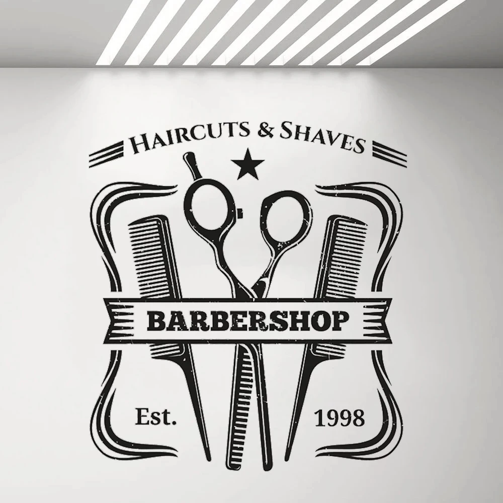 

Haircuts & Shaves Hairdresser Wall Decals Vinyl Personalized Barber Shop Stickers Shaving Beard Salon Decor Poster DW22046