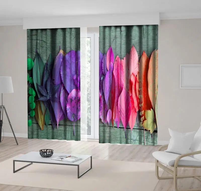 

Curtain Autumn Leaves and Berries on Wooden Table Country Style Decorative Photo Green Purple Pink Orange