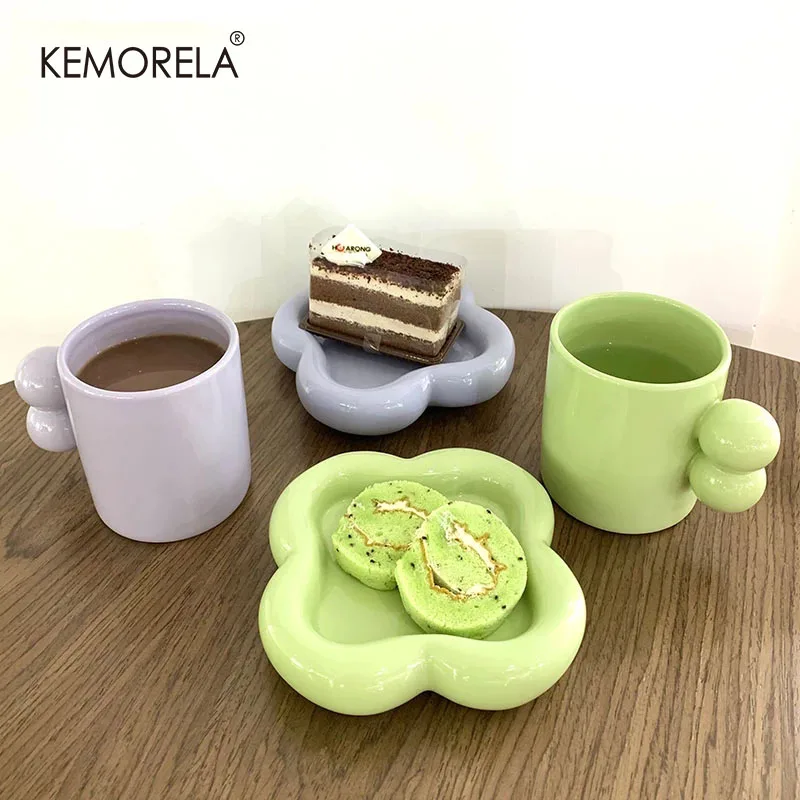 

Керамическая кружка в скандинавском стиле Ins, новая облачная керамическая кружка, тарелка для завтрака, молока, кофе, чашка с ручкой для саха...