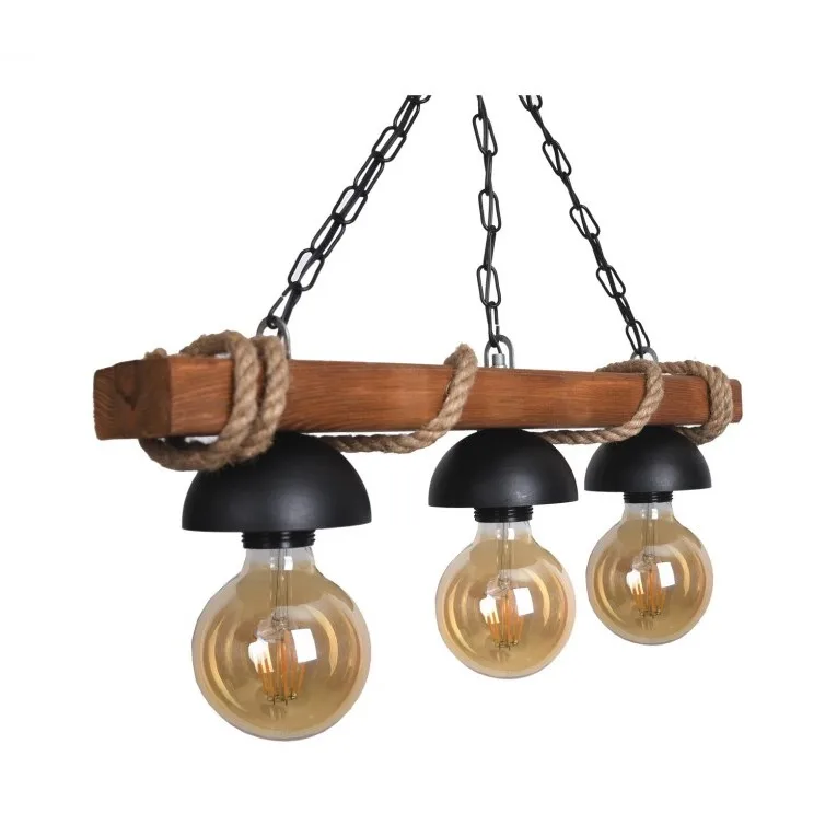 

Triple Rustic Rope Wood Chandelier lighting Nigrum Retro twine bar restaurant farmhouse decorative lamps authentic natural basic