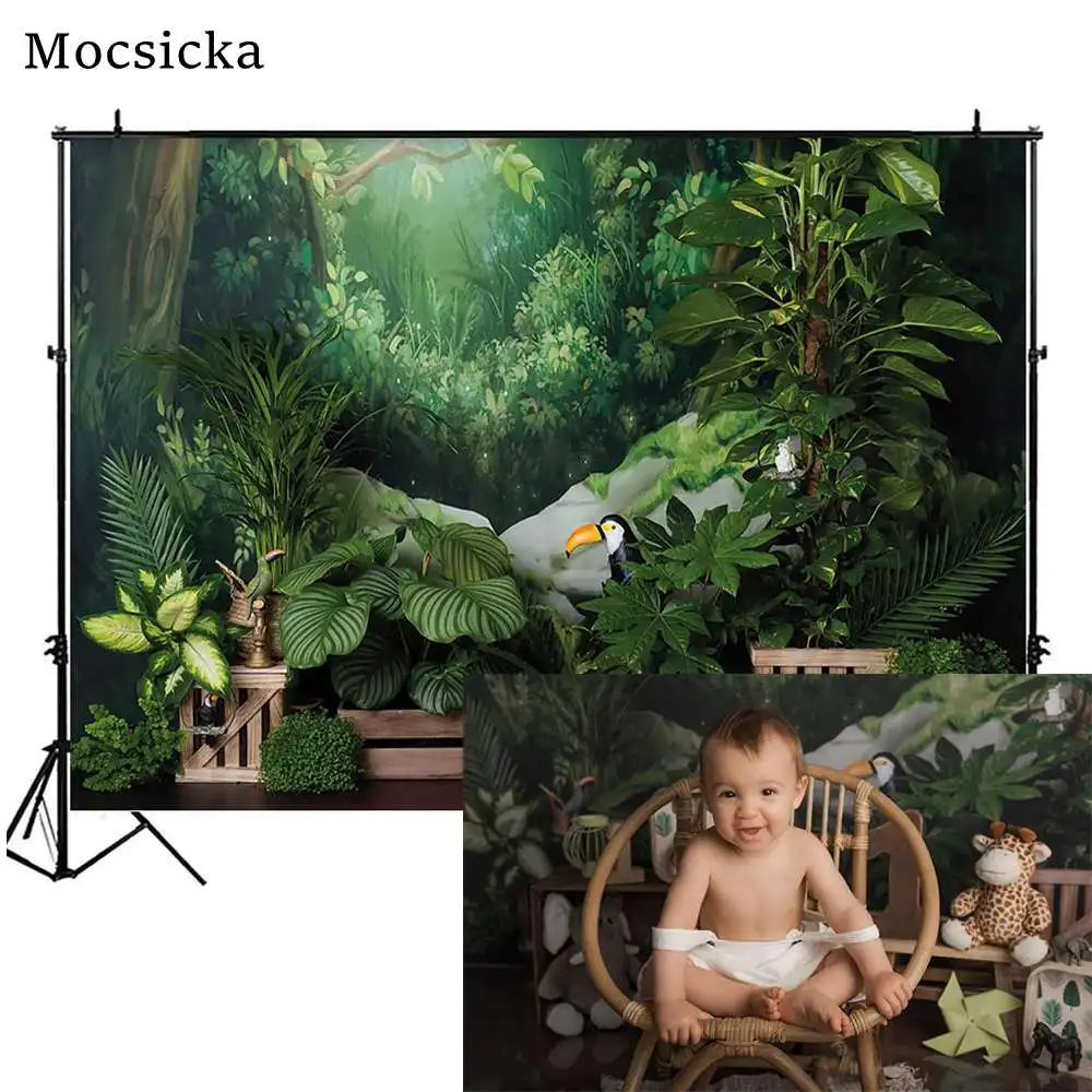 

Mocsicka Forest Jungle Backdrop for Photography Newborn Baby Child Portrait Photo Background Birthday Cake Smash Party Photocall