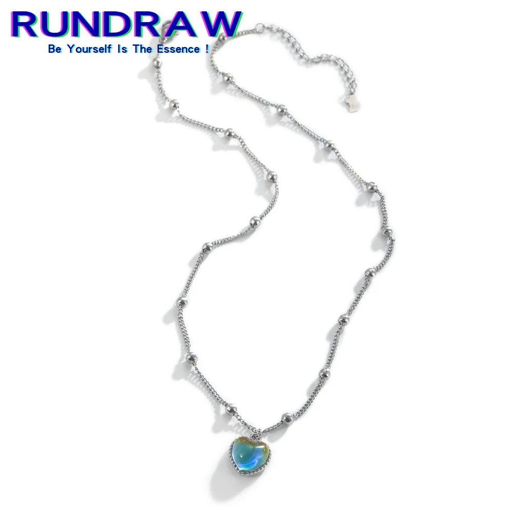 

Модное женское ожерелье RUNDRAW серебристого цвета в стиле хип-хоп с сердцем, мужское праздничное ожерелье на день рождения, ювелирное изделие ...