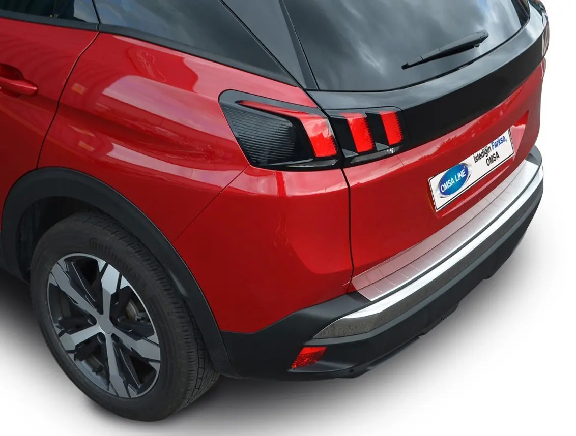 Хромированный порог заднего бампера Omsa Peugeot 3008 P. Стальной фианит 2016