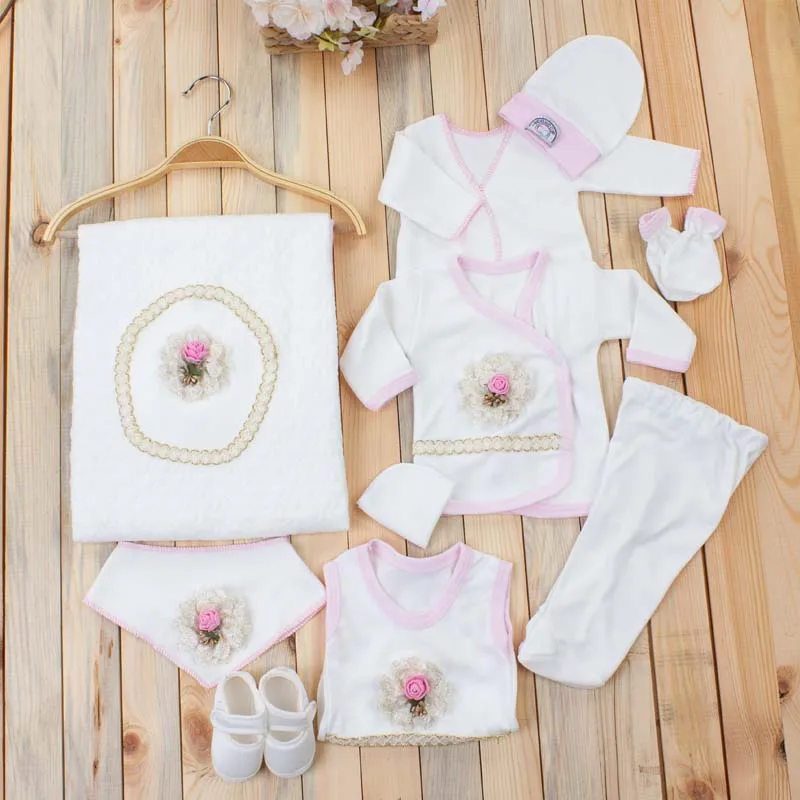 Powder Pink Girls Boys For Newborn Baby Set Clothing Suit 10Pcs King Queen Crowned Babies Girl Male Blanket Rompers clothing |