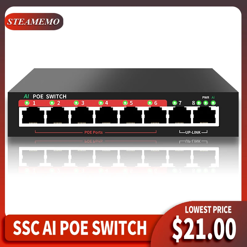 Interruptor do Ponto de Entrada do Porto de Steamemo 48v 10 100mbps 90w Interruptor Ethernet da Fonte de Alimentação Externa para a Câmera ip ap sem Fio
